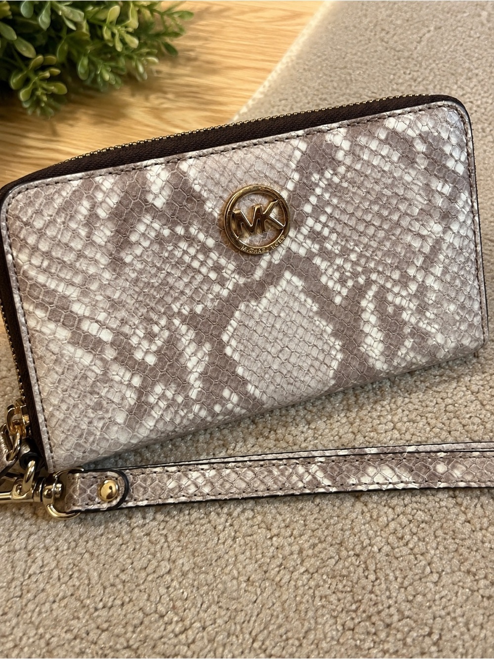 Michael Kors Snakeskin Print Zip Around Wristlet Wallet